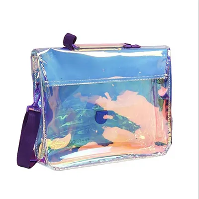 High quality holographic tote bag with button
