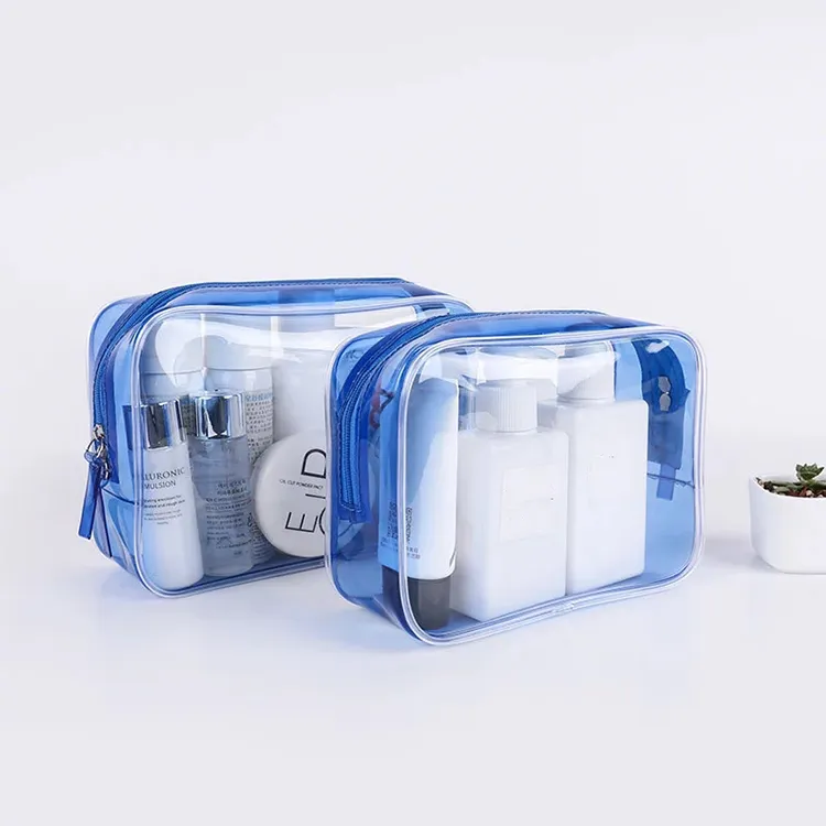 I-PVC Clear Blue Cosmetic Bag