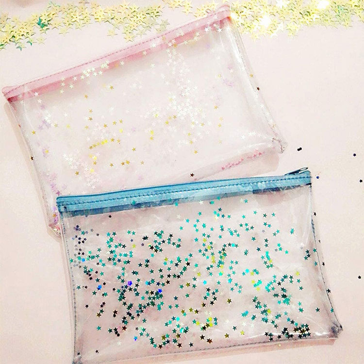PVC Clear Pencil Bag With Sequins Inside