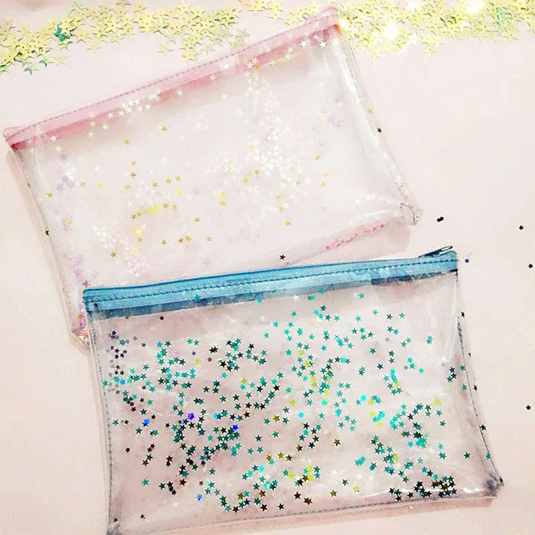PVC Clear Pencil Bag With Sequins Inside