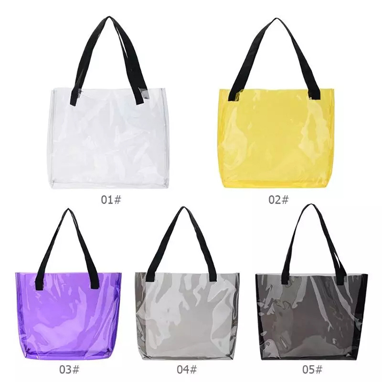 PVC Stitching Clear Tote Bag with Black Handles