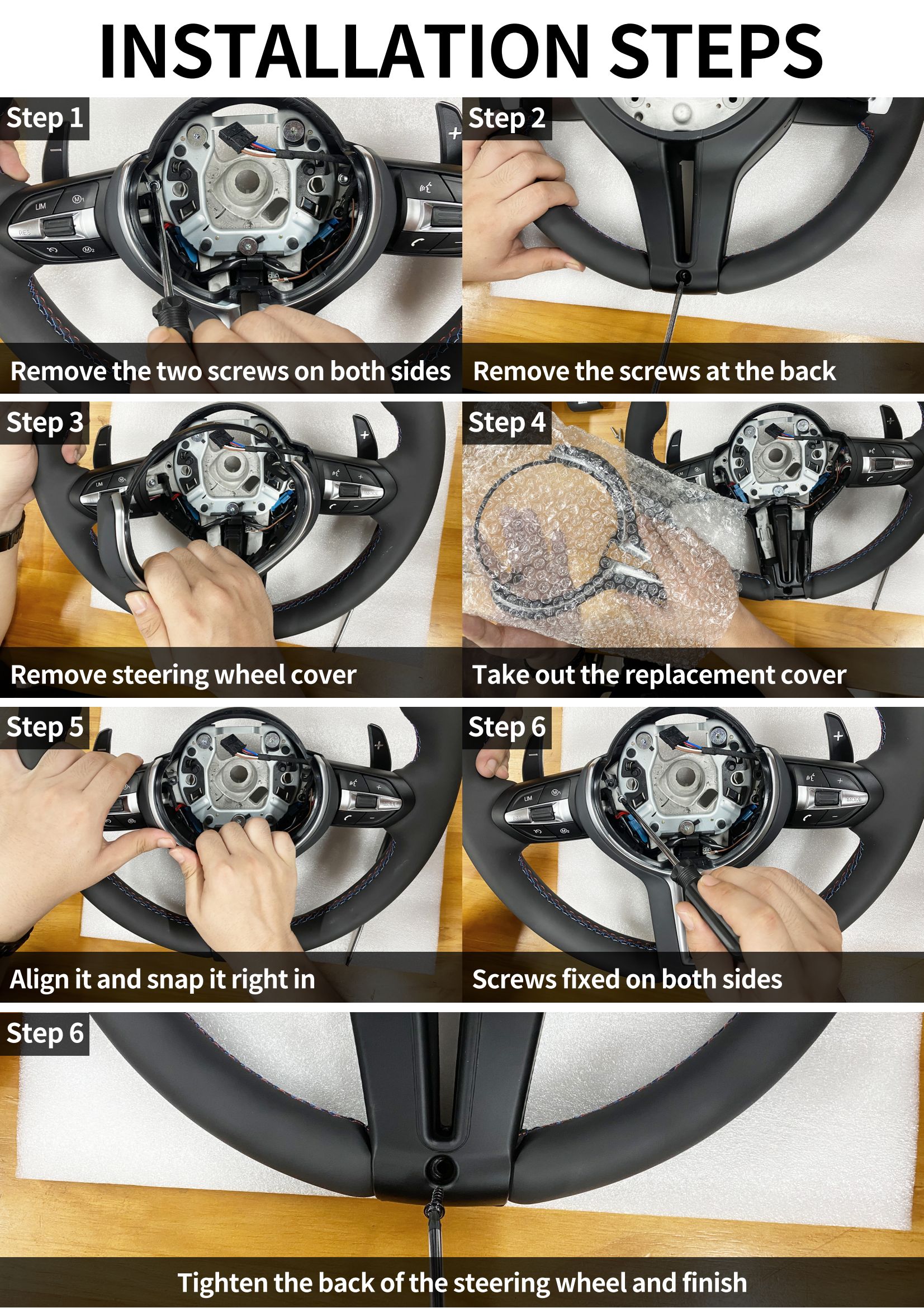 Step-by-step installation of the BMW Steering Wheel Cover.