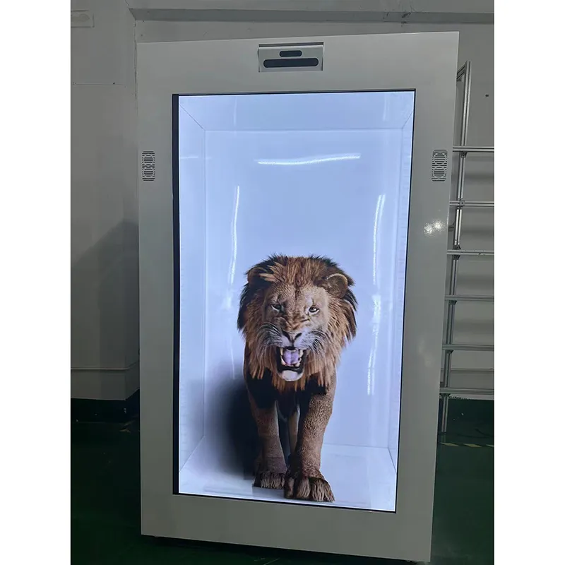 Transparent Indoor interactive lcd showcase holobox projection cabinet