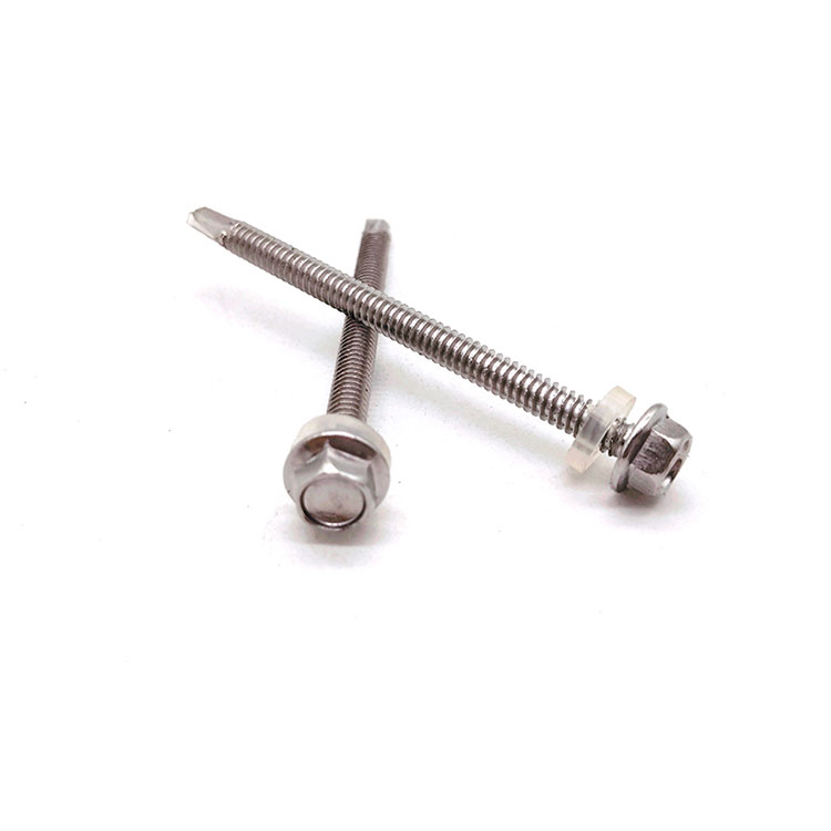 Stainless Steel SS304/A2 Hex Flange Head Self Drilling Screw na may Plastic Washer