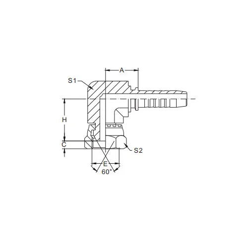 22691K-90° BSPP Nữ ngắn 60° Nón