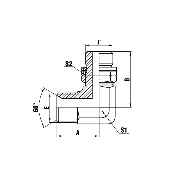 45° BSP macho 60° asiento/BSP macho junta tórica Extremo de perno ajustable