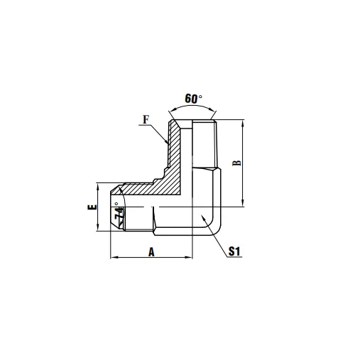 90° JIC uros 74° kartio/NPT uros