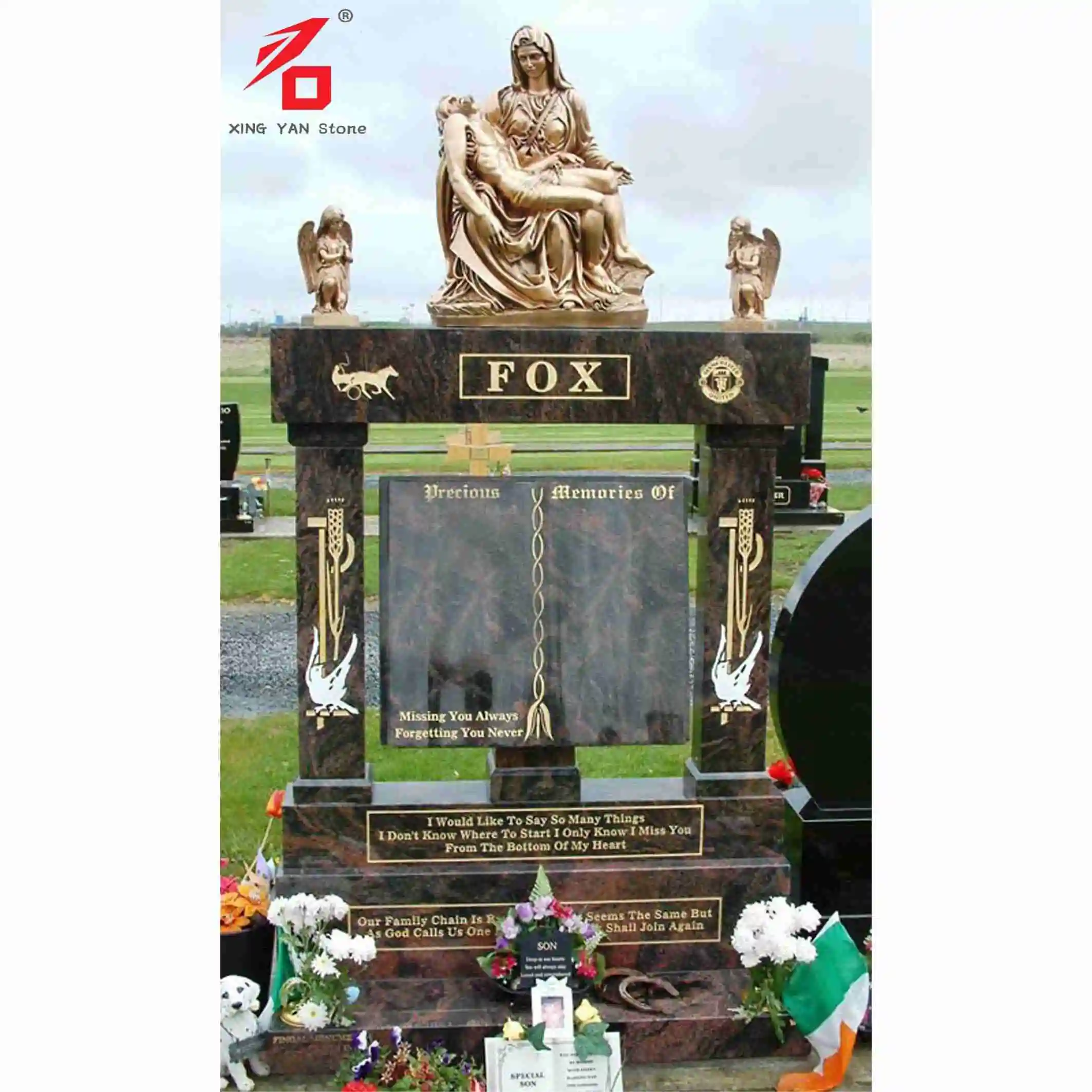 Book Headstone Holy Family statue on top