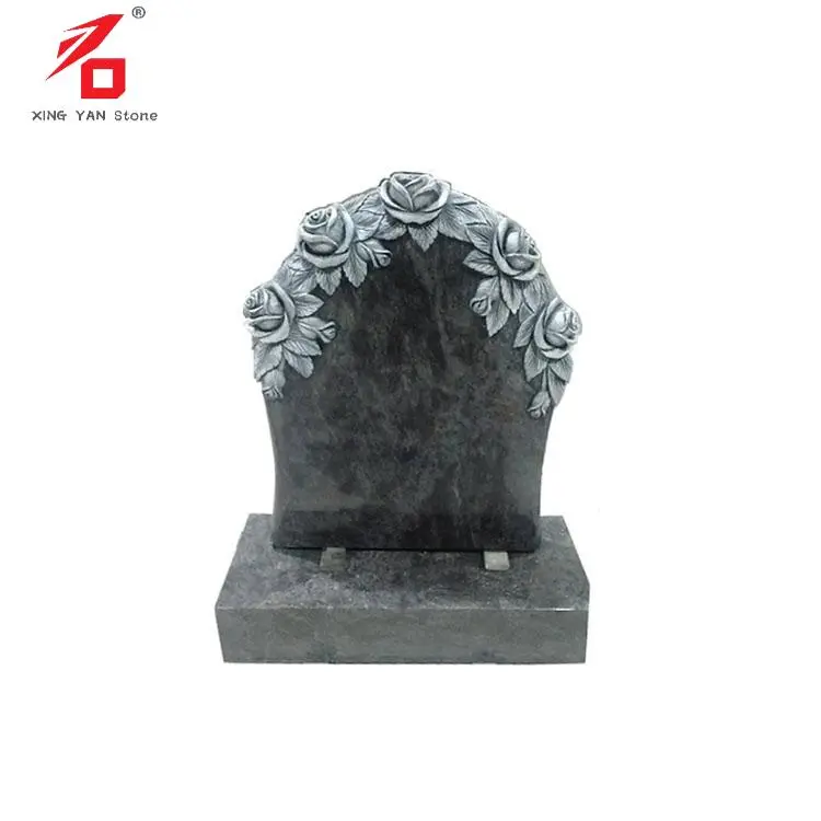 Customized Bahamas Blue Granit Carving Rose Tombstone