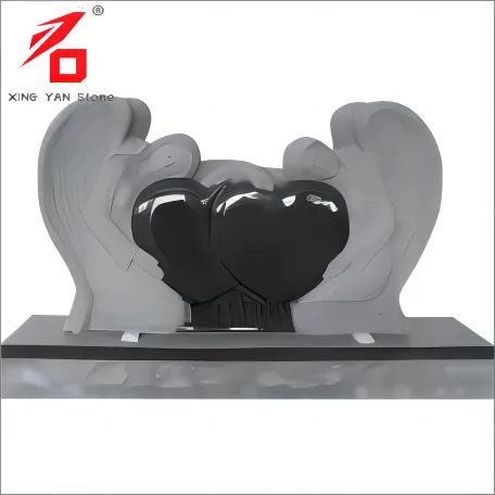 Double Angel holding Double Heart Tombstone