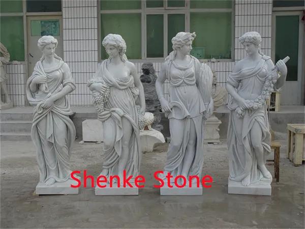 Kolekcja Four Seasons Maiden z białych kamiennych posągów ogrodowych