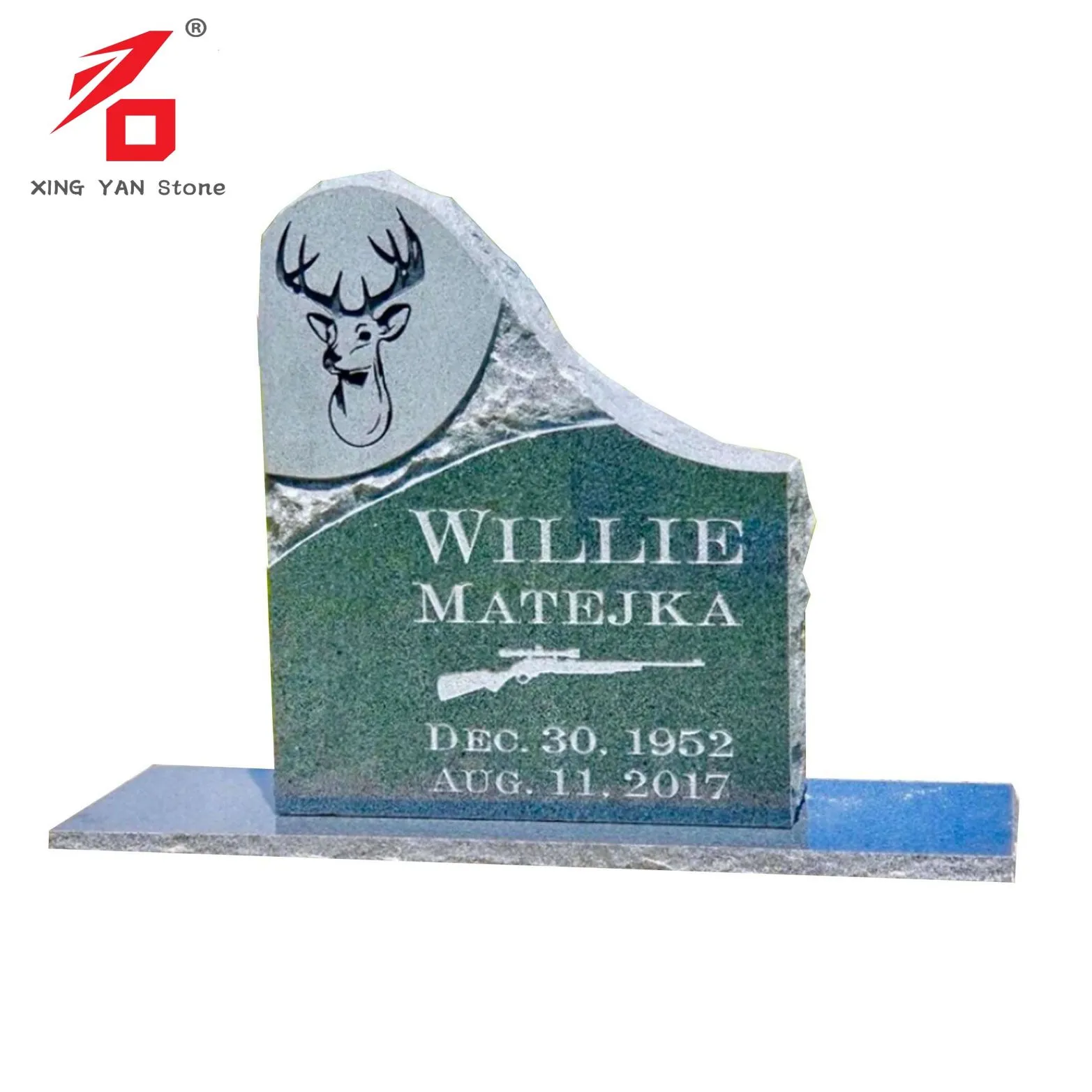 Green Granite Tombstone With Simple Base