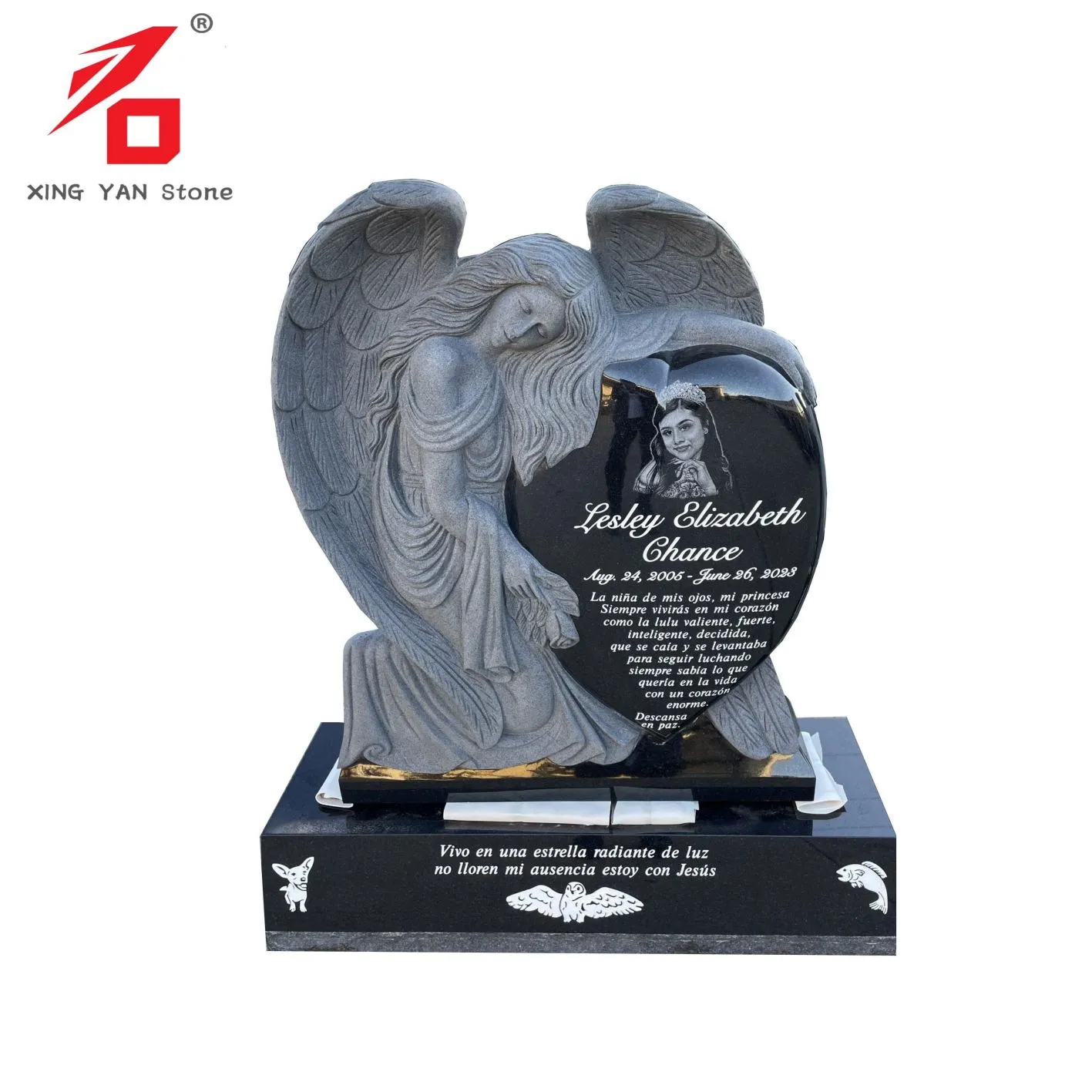 Hand Carved Black Granite Angel Tombstone