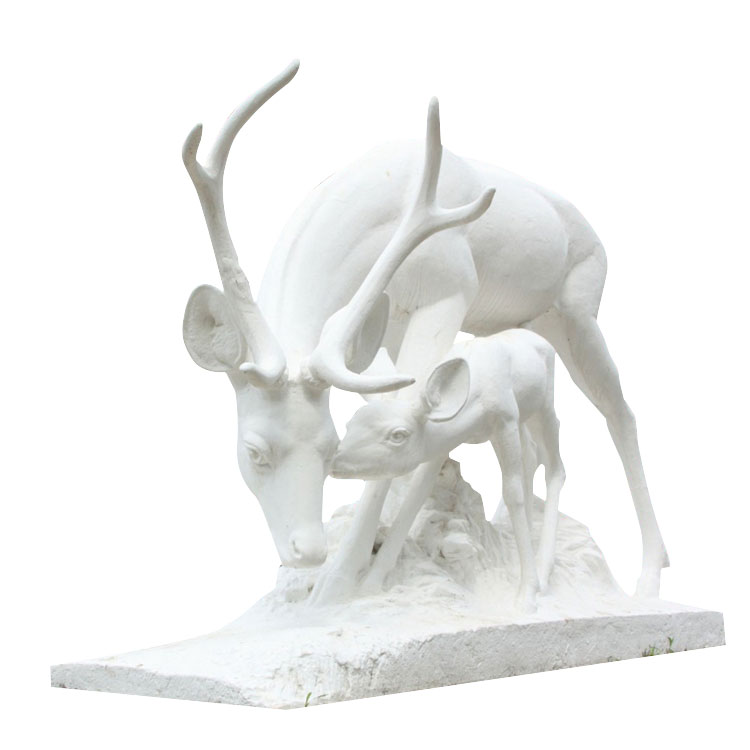 Hand Carved Nature Marble Deer Statue