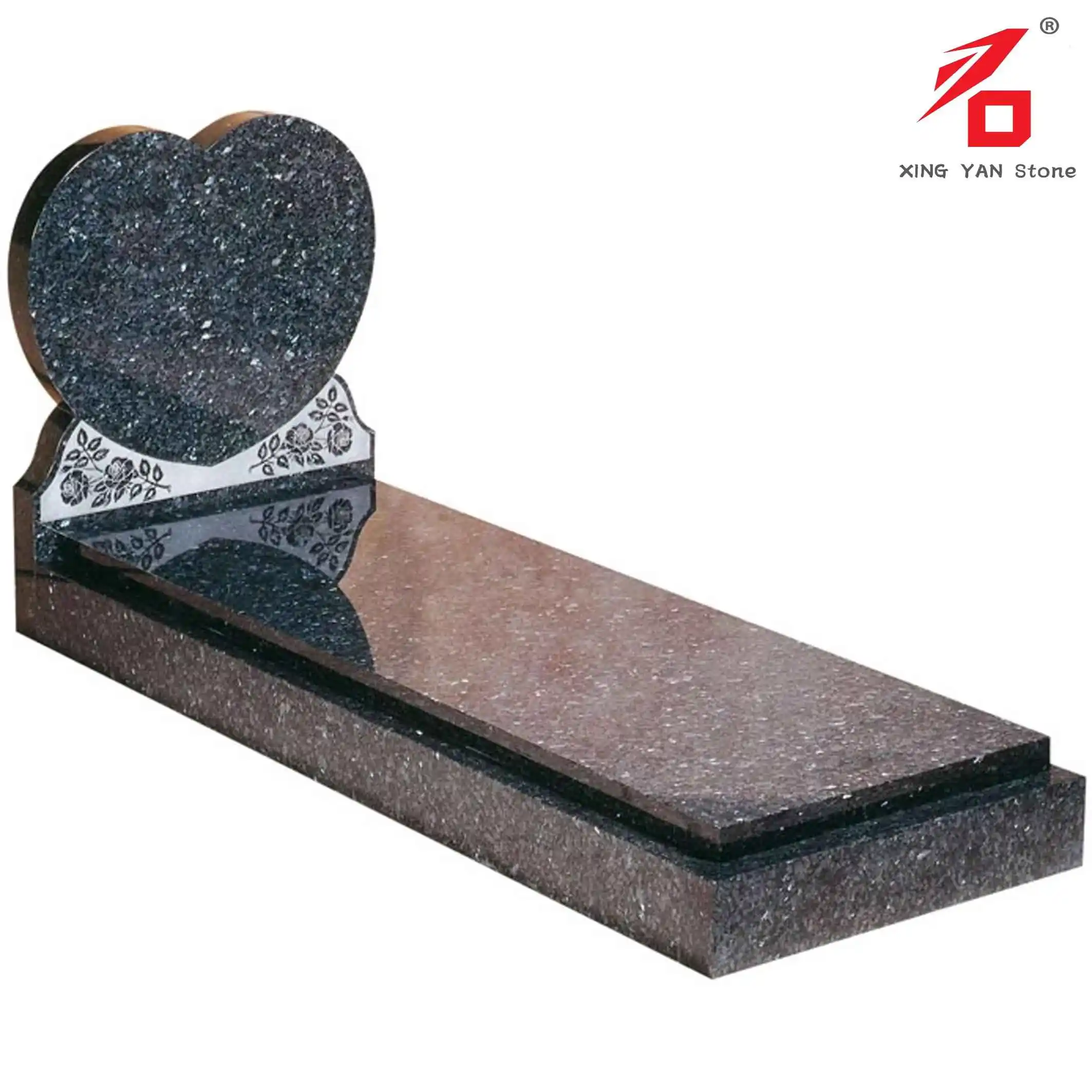 Heart Shaped Kerb with a Reverse Carved Rose Headstone