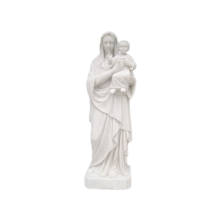 Marble Virgin Mary With Jesus Baby Statue