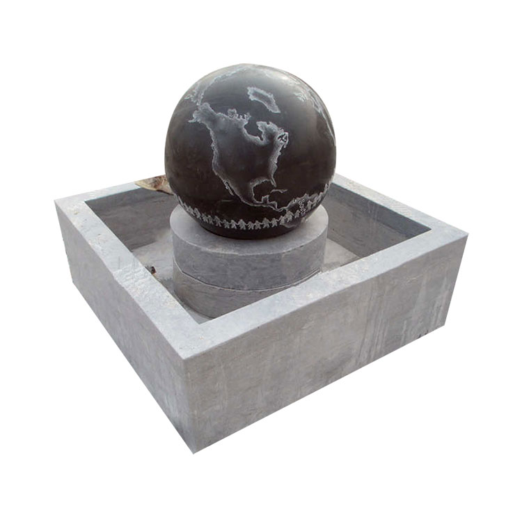 Stone Ball Fountain Black Ball With Gray Base