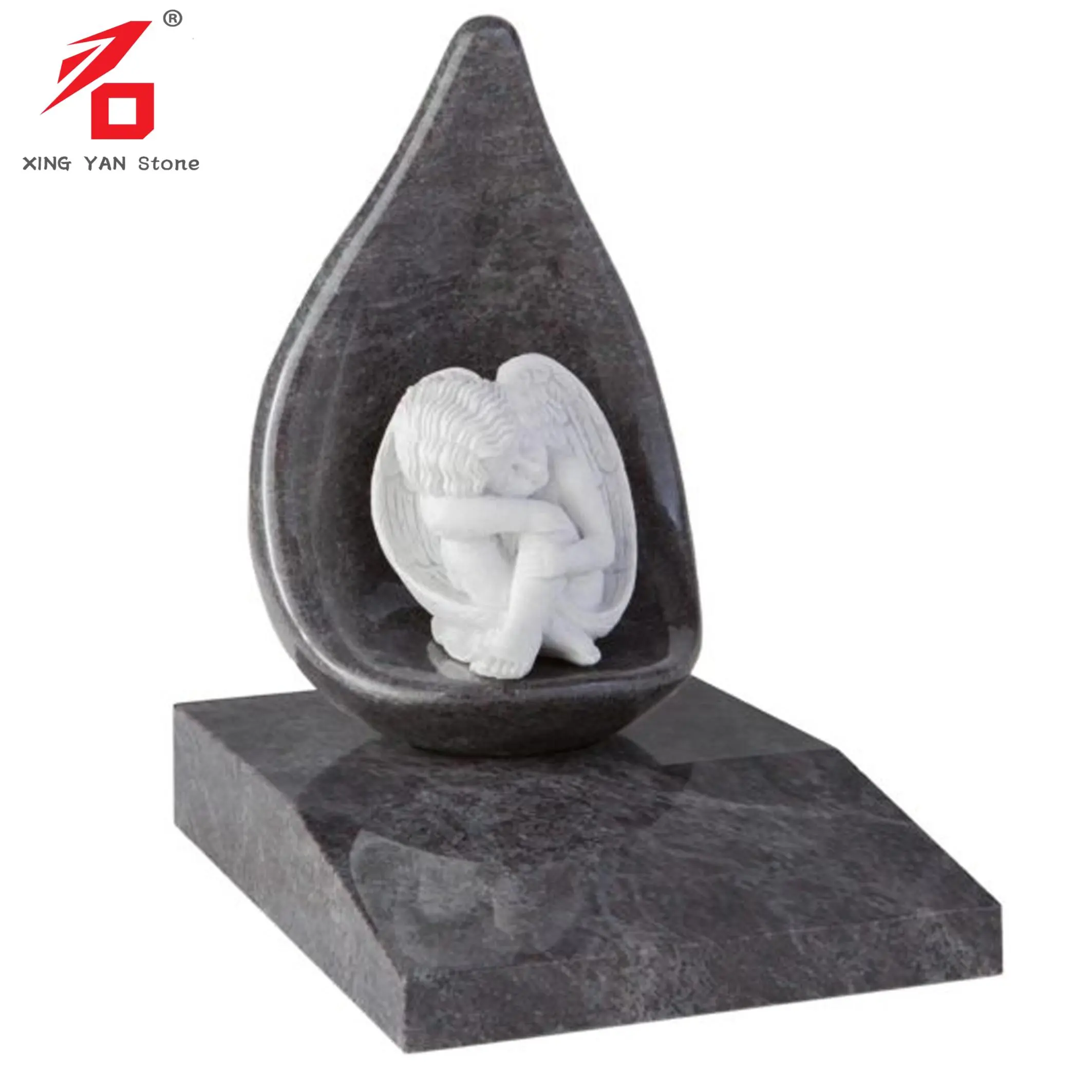 Carved Marble Cherub Tombstone