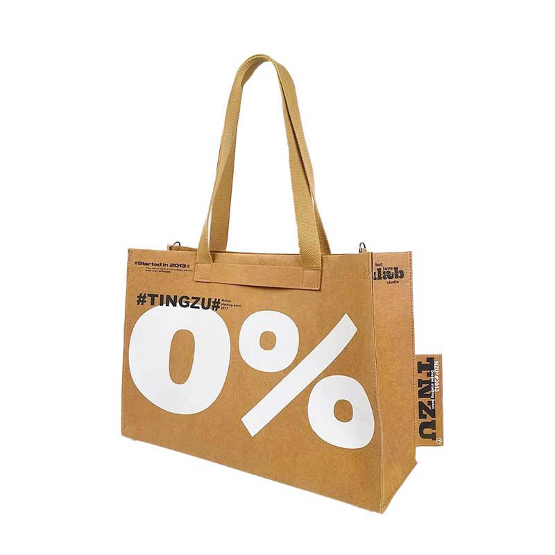 Washable Kraft Paper Tote Bag With Pocket