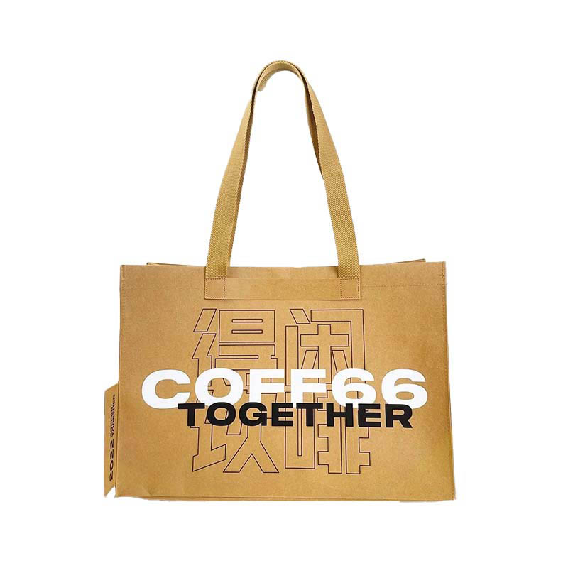 Washable Kraft Paper Tote Bag With Pocket