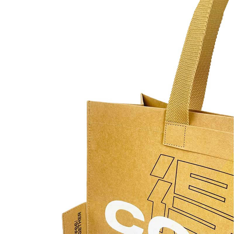 Washable Kraft Paper Tote Bag With Pocket