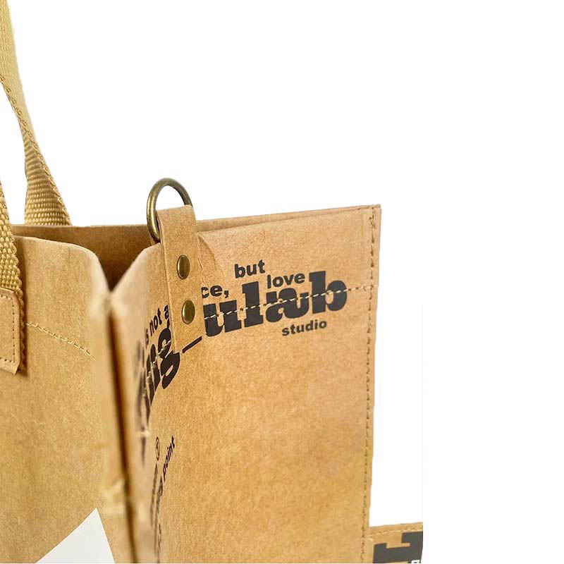 Washable Kraft Paper Tote Bag With Pocket