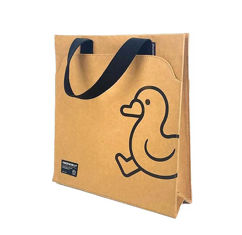 washable kraft paper tote bag with front pocket 