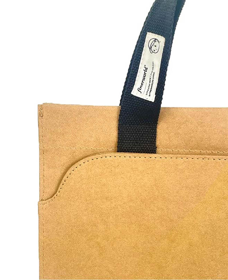 washable kraft paper tote bag with front pocket 