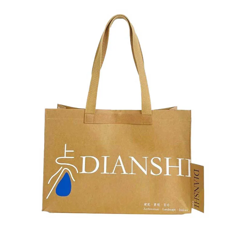 Washable Kraft Paper Tote Bag With Inner Pocket