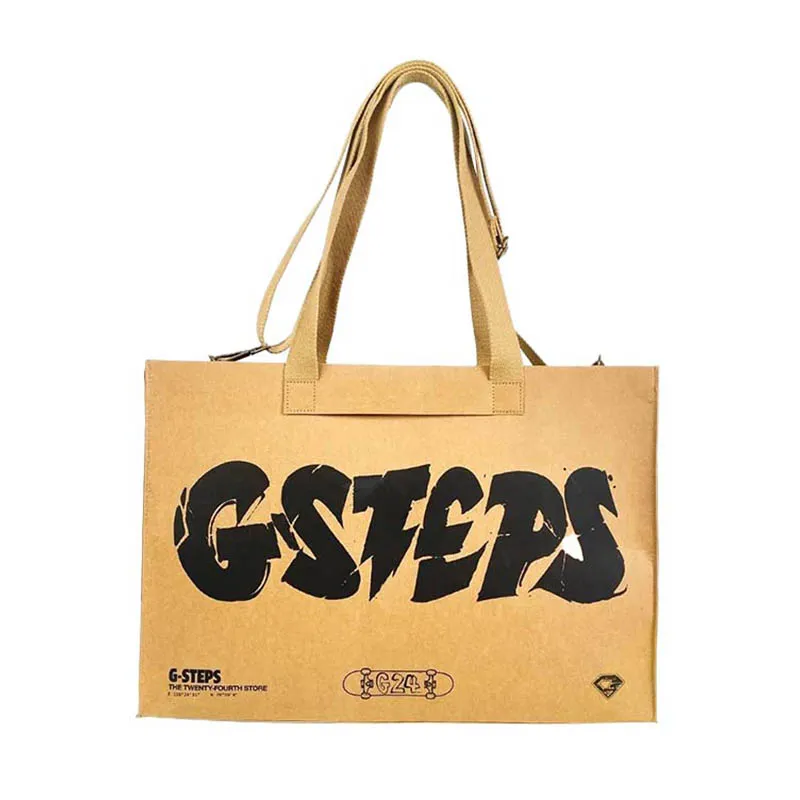 Washable Kraft Paper Tote Bags With Adjustment Strap