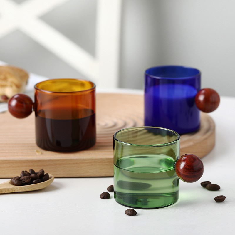 Colorful Creative Coffee Cup with Wooden Ball Handle