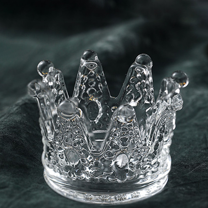 Crown Shape Embossed Glass Candelabra