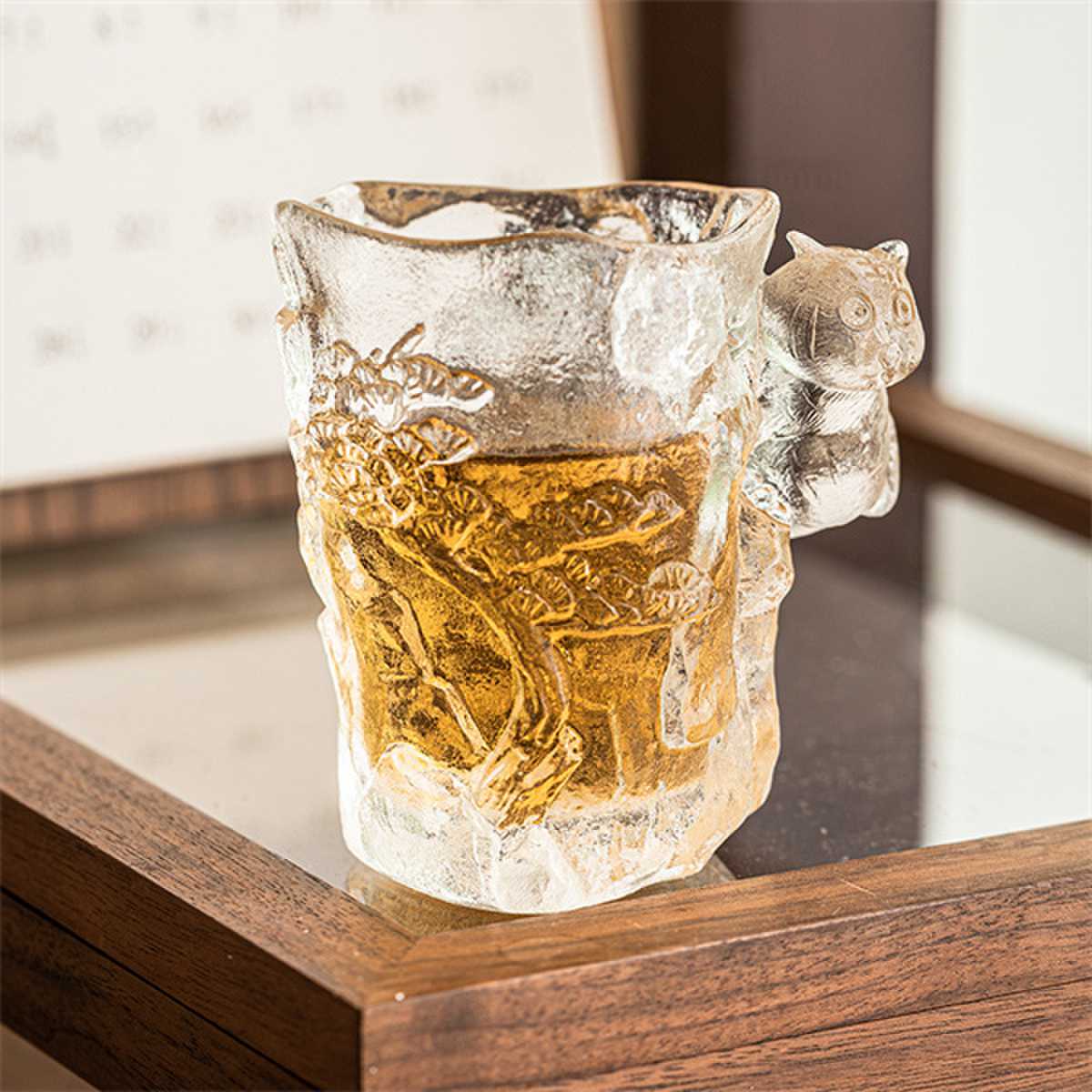 Embossed Glazed Glass Tea Cup