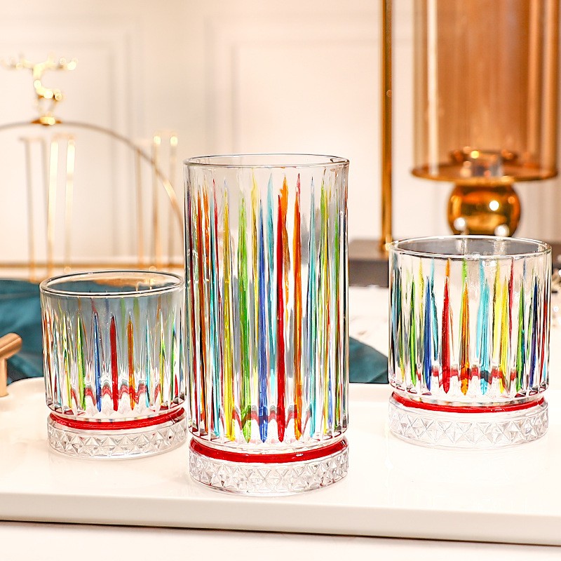 Hand Drawn Striped Colorful Whiskey Glass