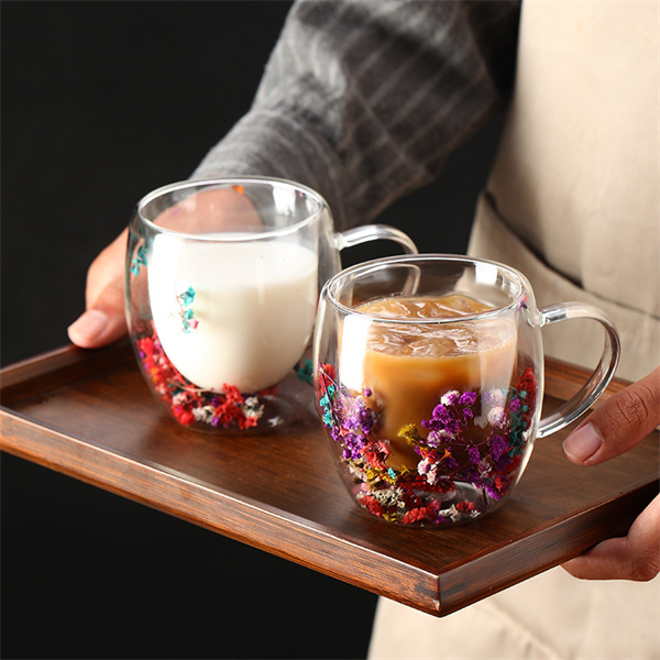Internet celebrity dried flower double-layer glass water cup