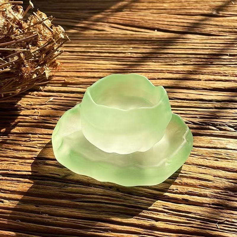 Japansk färgat frostat glas täckt skål set