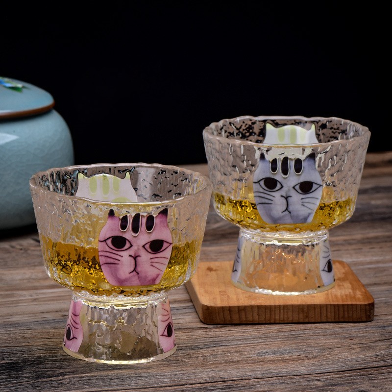 Japanese Creative Glass Cat Head Tea Cup