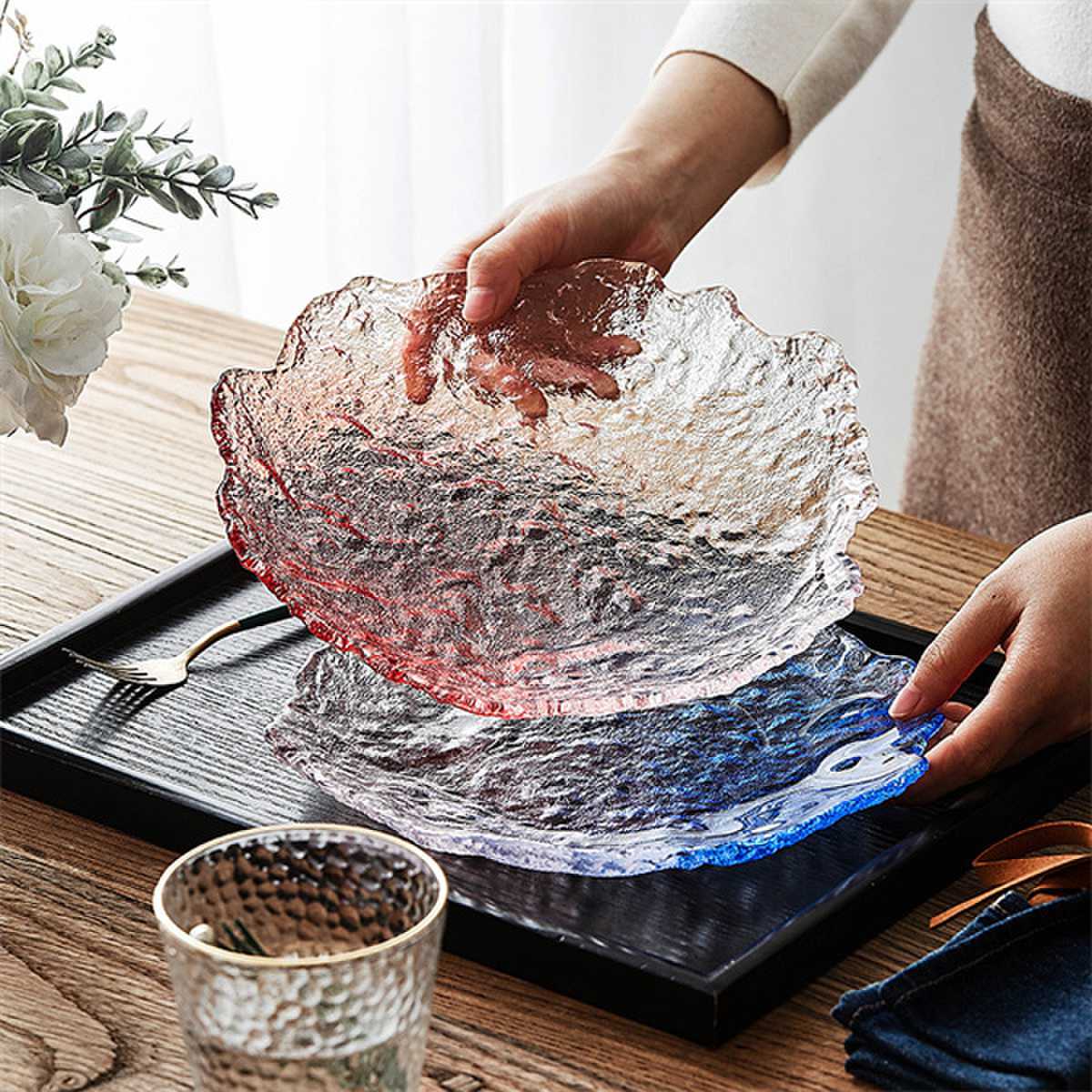 Japanese handmade ice dew glass plate