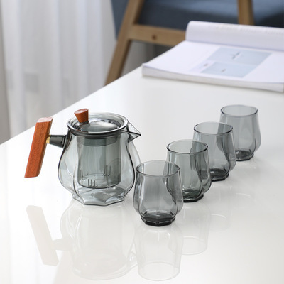 Octagonal Wood Handle Glass Teapot
