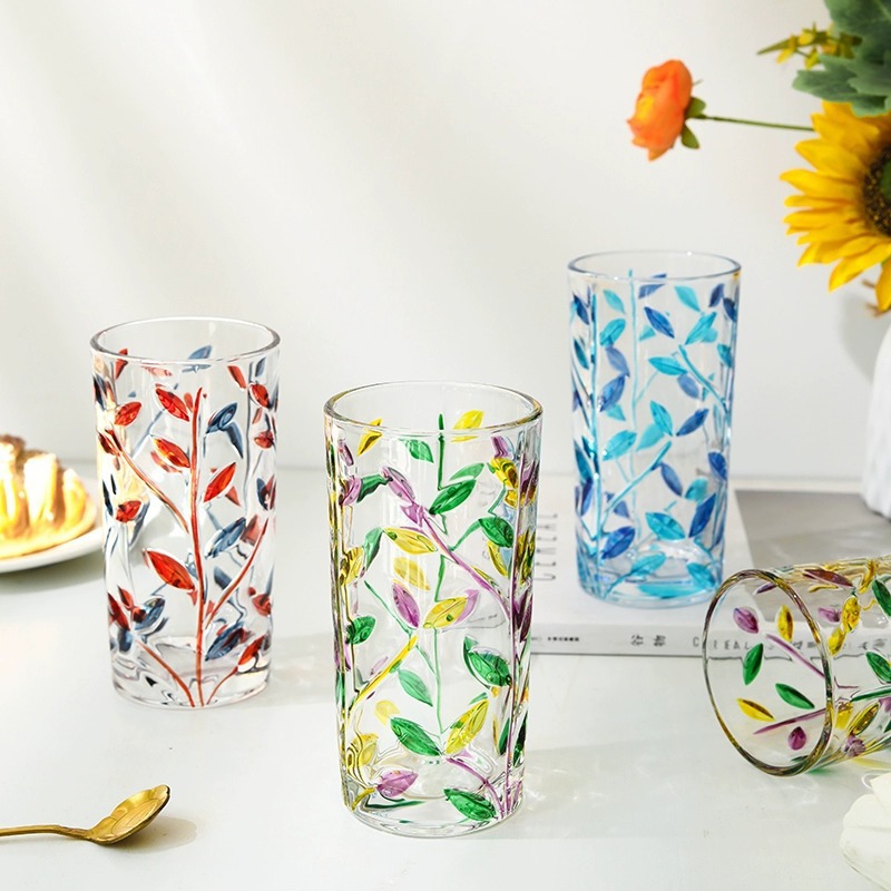 Painted Leaf Pattern Crystal Glass