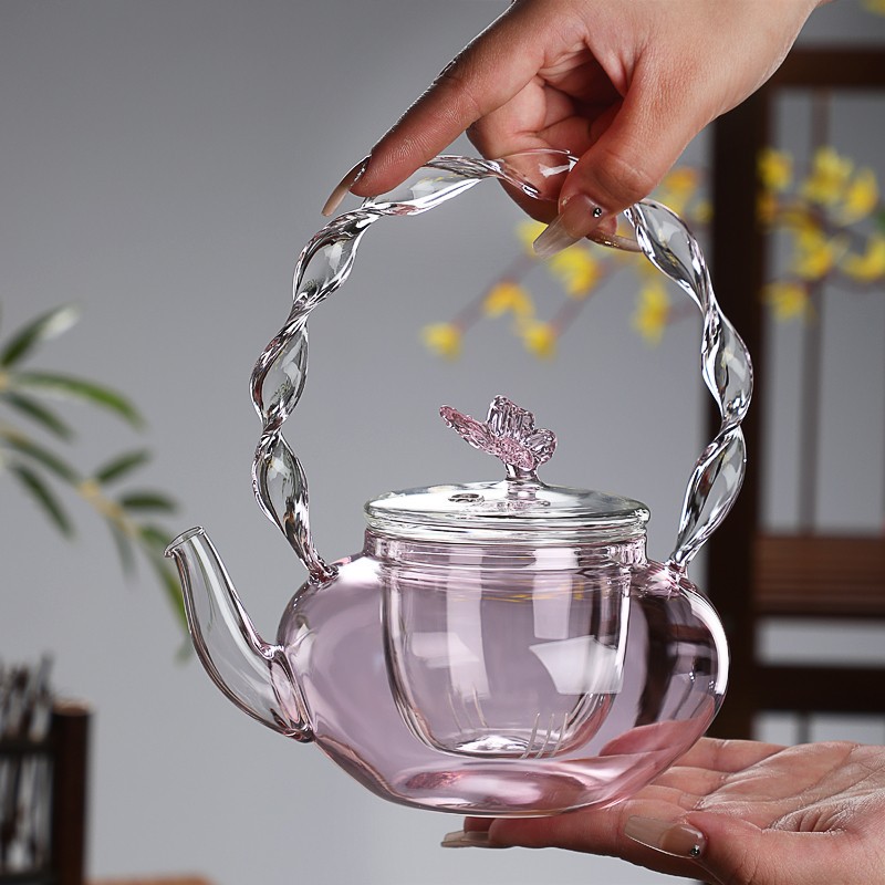Pink butterfly glass pot