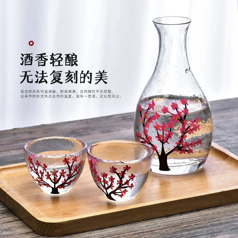 Set steklenih steklenic za sake Plum