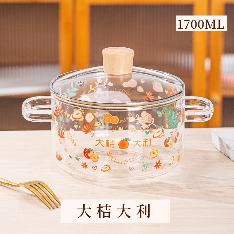 Printed Double-eared Glass Cooking Pot