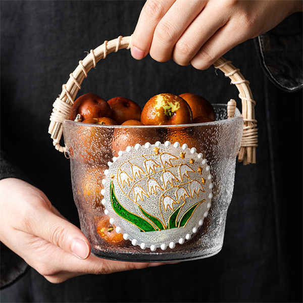 Rattan portable glass fruit plate