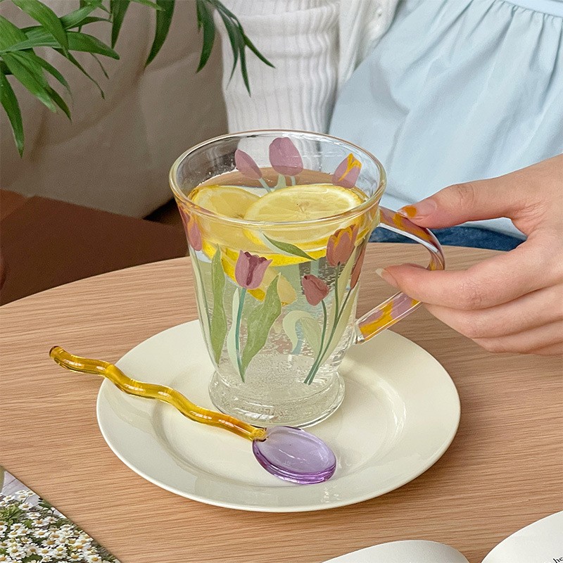 Retro Flower Glass Water Cup