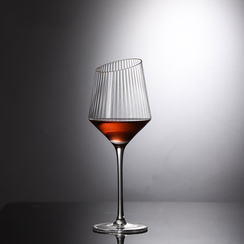 Slanted Rim Vertical Pattern Glass Wine Glass