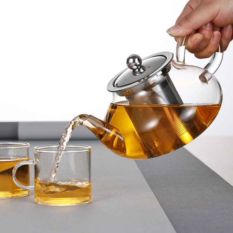 Beheiztes Glas-Teeservice aus Edelstahl