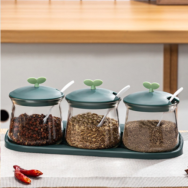 Three piece Glass Spice Jar Set