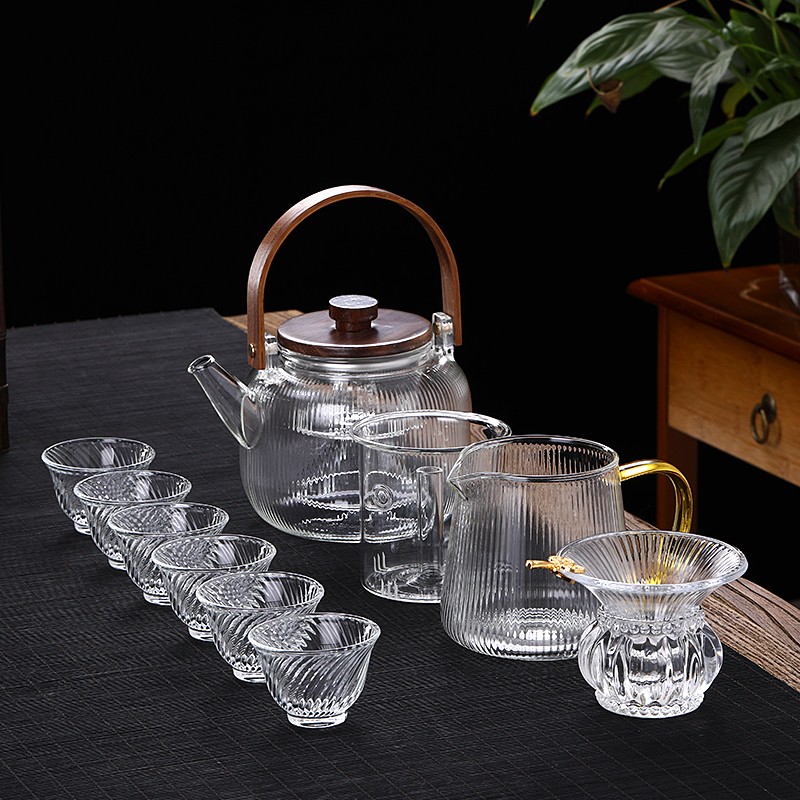 Vertical pattern glass tea set