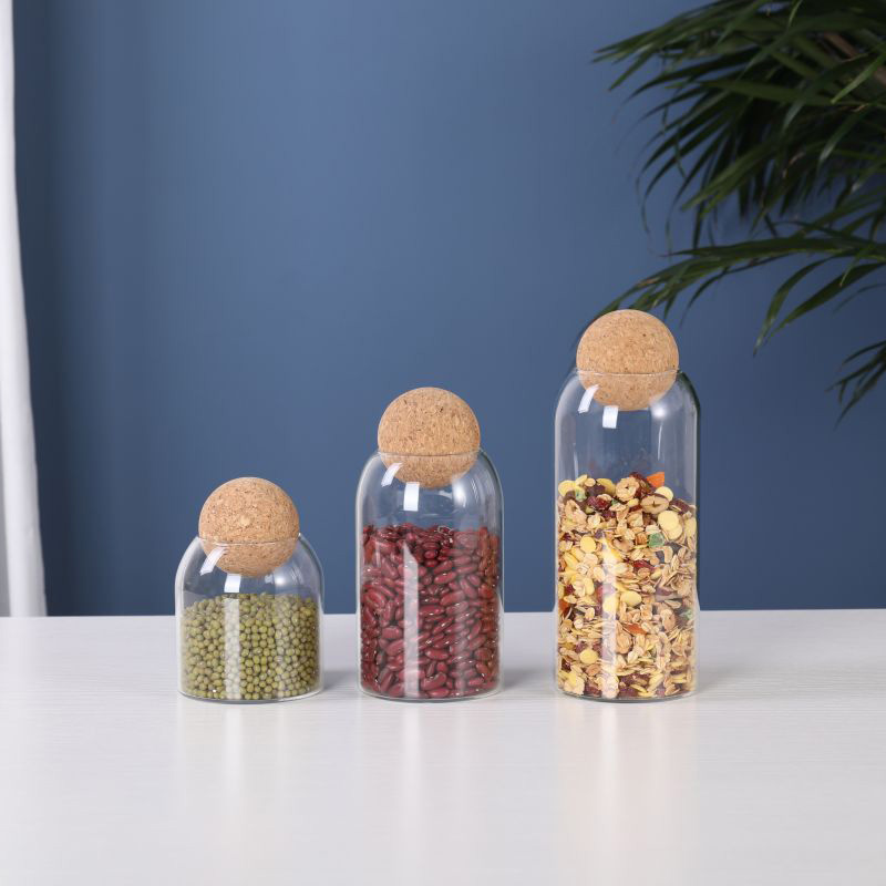 Wooden Ball Glass Storage Jar